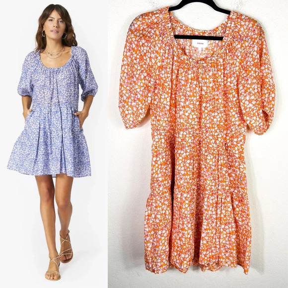 Xirena Dolly Floral Tiered Mini Dress in Orange Size Small - Picture 1 of 9